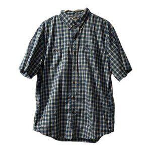 G.H. Bass Blue Double Pocket Fishing Shirt Plaid Button Size Large EUC #0892